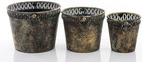 Kaspó 3 db-os szett, sötét arany fém, patinás 22x30.5x27.5 20x25x22 18x20x17cm