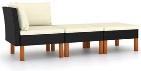 3 részes polyrattan és tömör eukaliptuszfa kerti ülőgarnitúra