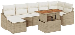 8 darabos Kerti Étkező Szett párnákkal Bézs Poly Rattan Akác