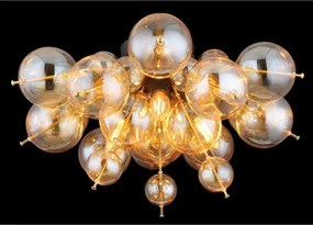 Globo 15633DA Mennyezeti lámpa fém fekete matt, fém aranyszínű, borostyán színű üveggömbök, ø: 550mm, M: 280mm, üveggömbök átmérője: 15 x 6 cm, 15 x 10 cm, 3x E14 25W 230V izzók nélkül