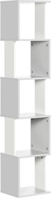 HOMCOM S-Alakú Könyvespolc 5 Nyitott Polccal Nappaliba, Otthoni Irodába és Tanulószobába - Forgásgátló 100 kg Teherbírás - 33x28x161 cm Fehér és Világ