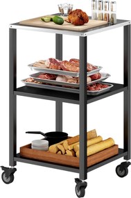 Outsunny 3 polcos grillszervizkocsi rozsdamentes munkalappal, mobil tálalókocsi kültéri grillezéshez, 50 x 50 x 90 cm, fekete | Aosom