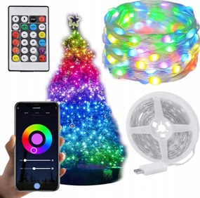 Karácsonyfa fényfüzér 50 Led Rgb Wifi Smart Usb app szalag többszínű 5m