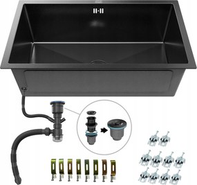 Nano Egymedencés Mosogató Black Grafit Pvd 74x44x22 cm