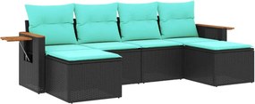 vidaXL 6 részes fekete polyrattan kerti ülőgarnitúra párnával