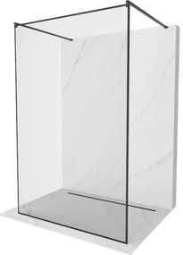 Mexen Kioto, átmenő zuhanyparaván 120 x 200 cm, 8mm átlátszó üveg / fekete mintás, 2x fekete stabilizáló távtartó, 800-120-002-70-70