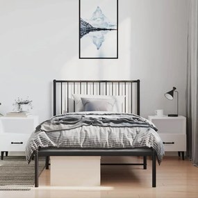 fekete fém ágykeret fejtámlával 100 x 190 cm