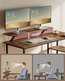 L-alakú íróasztal 2 tágas fiókkal,  állítható tárolópolccal, rusztikus barna