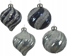 Üveggömb karácsonyfadísz kék csillámos