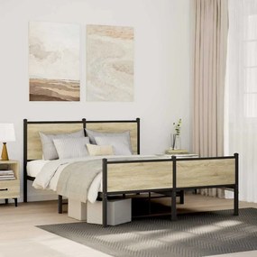 sonoma tölgy színű fém ágykeret matrac nélkül 150 x 200 cm