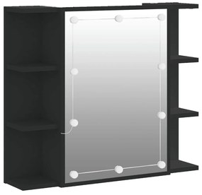 fekete tükrös szekrény LED-ekkel 70 x 16,5 x 60 cm