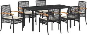 vidaXL Kert étkező szett 7 pcs Fekete polirattan
