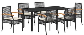 vidaXL Kert étkező szett 7 pcs Fekete polirattan