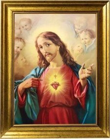 Jézus Szíve Vallásos Kép Arany Díszített Keretben 30X40
