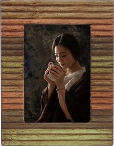 Kerámia zöld-narancs álló képkeret 23cm