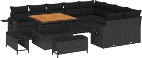 vidaXL Kerti Kanapé Szett 12 pcs Fekete polirattan