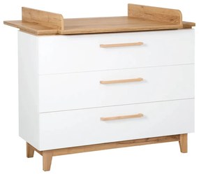 Fehér alacsony gyerek komód pelenkázó feltéttel tölgyfa dekorral 118x104 cm Finn – Roba