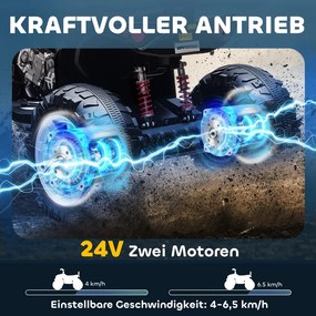 AIYAPLAY Elektromos gyermek quad, 24 V-os elektromos jármű 4 kerékkel, fényszórókkal, USB porttal, MP3, fekete