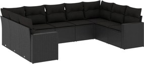 vidaXL 9 részes fekete polyrattan kerti ülőgarnitúra párnákkal