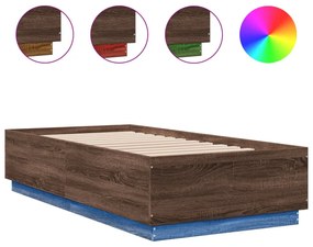 barna tölgyszínű szerelt fa ágykeret LED-del 75 x 190 cm