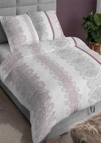 Pamut szatén ágyneműhuzat 140x200 +70x90 Rózsaszín/szürke díszek 3559 A