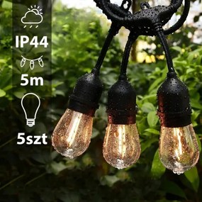 LED Kültéri dekorációs fényfüzér 5xE27/1W/230V 5,94 m IP44 fekete