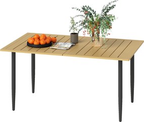 Outsunny 150 x 90 cm kerti étkezőasztal napernyőnyílással, időjárásálló porszórt acél lamellás asztal, barna | Aosom