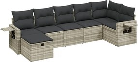 vidaXL 7 részes világosszürke polyrattan kerti ülőgarnitúra párnákkal