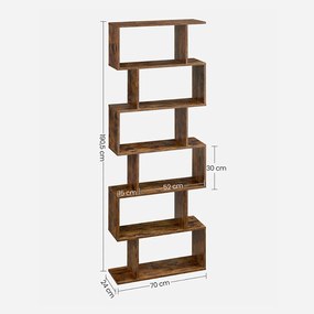 Vasagle PRESTON könyvespolc, 70x24x190,5cm, barna színben