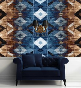 Gario Fotótapéta Geometrikus minta, kék barna gobelin Anyag: Vlies, Méret: 150 x 105 cm