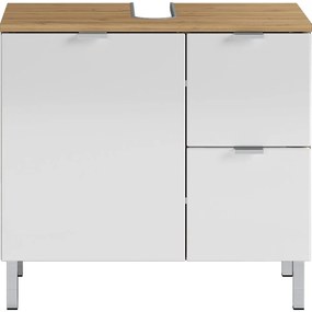 Mauresa fehér szekrény tölgyfa díszítéssel a mosdó alá, szélesség 60 cm - Germania