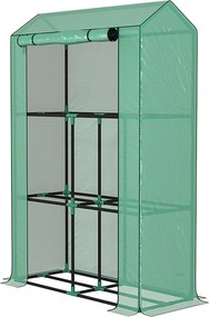Outsunny Üvegház Polcokkal, Felgombolható Ajtóval - Téltűrő Acélvázas Üvegház, Üvegház Erkélyre, Kertbe, Paradicsom Ház UV Védelemmel 100x40x150cm Zöl
