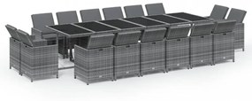 17 részes szürke polyrattan kerti étkezőgarnitúra párnákkal