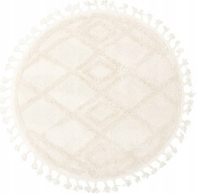 Kétszintes Kerek Szőnyeg Rojtokkal Rombusz Krém Boho Berber átm. 160 cm