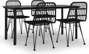 vidaXL 5 részes fekete polyrattan kerti étkezőgarnitúra