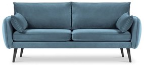 Lento világoskék bársony kanapé fekete lábakkal, 198 cm - Kooko Home