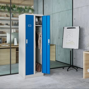 Pléh öltözőszekrény talpazaton, négymodulos, polcokkal KACPER II, 600 x 1800 x 500 mm, kék