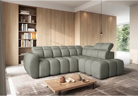 Szürkészöld buklé kinyitható-tárolóhelyes sarokkanapé (jobb oldali-L alakú) Falconn – ELTAP