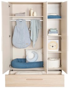 Krémszínű-natúr színű gyerek ruhásszekrény tölgyfa dekorral 118x190x52 cm Sidney – Roba