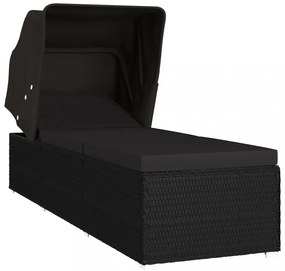 fekete polyrattan napozóágy ponyvával és párnával