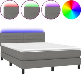 vidaXL sötétszürke szövet rugós és LED-es ágy matraccal 140x190 cm