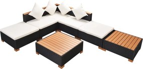 vidaXL 7-részes fekete polyrattan kerti bútorszett párnákkal