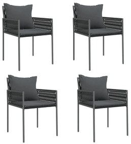 4 db fekete polyrattan kerti szék párnával 54x61x83 cm