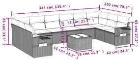 11 részes fekete polyrattan kerti ülőgarnitúra párnákkal