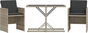vidaXL 3 részes világosszürke polyrattan bisztrógarnitúra párnákkal