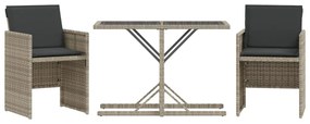 vidaXL 3 részes világosszürke polyrattan bisztrógarnitúra párnákkal