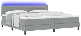 Box Spring Ágy matraccal &amp; LED Világosszürke 200x200 cm Szövet