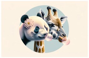Kép panda és zsiráf rágógumi buborékkal
