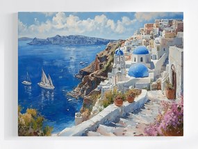Vászonkép Canvas Kilátás Görögország Sziget Santorini Tenger Hajók 80x60