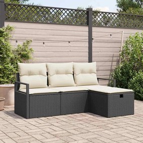 Kerti Kanapé Szett 4 pcs Fekete és krémszínű 175 x 117 x 85 cm